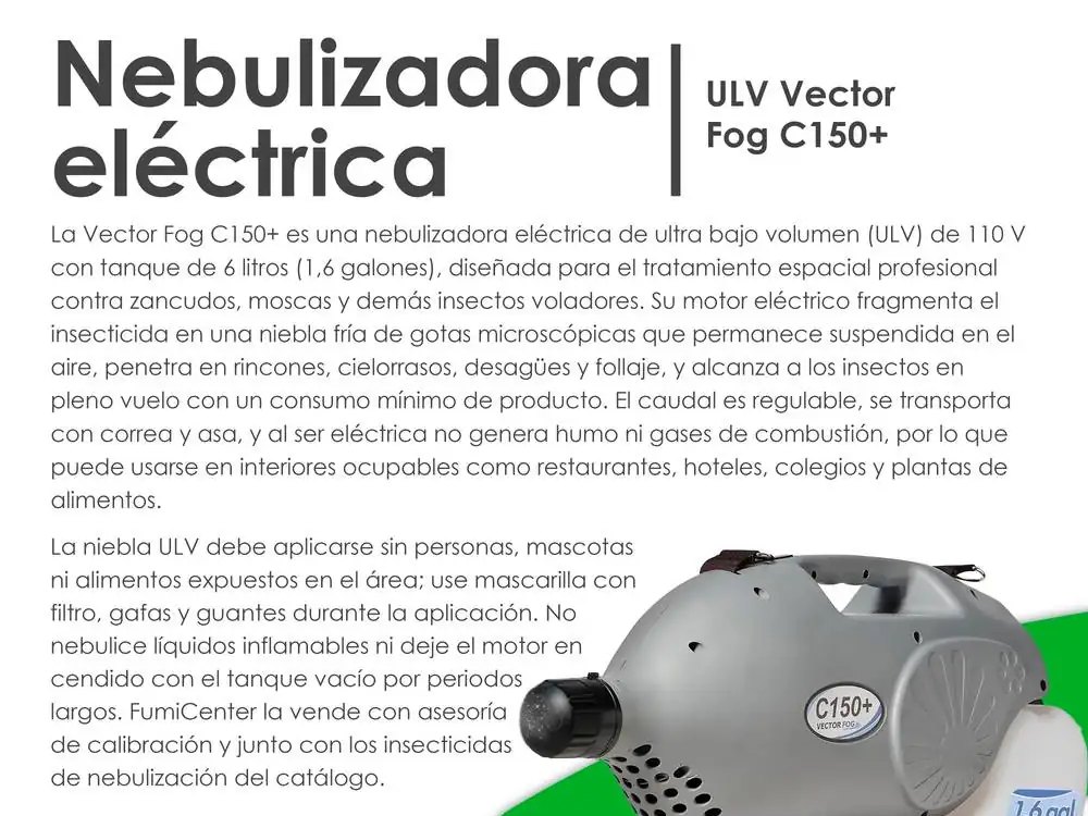 Ficha de la nebulizadora ULV Vector Fog C150+ publicada por FumiCenter