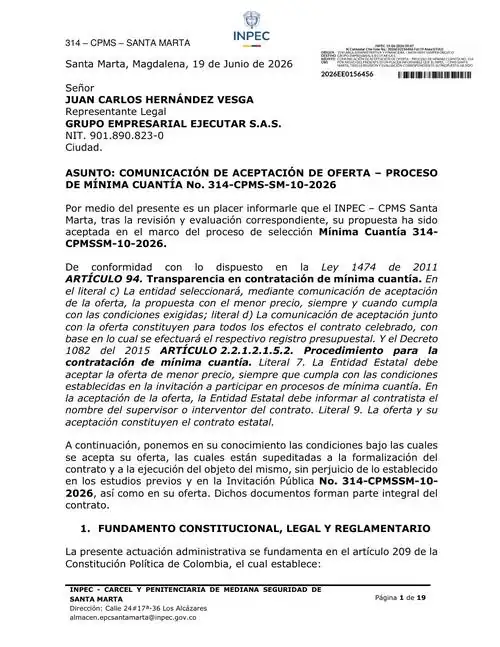 Soporte documental: INPEC — FumiCenter, Santa Marta