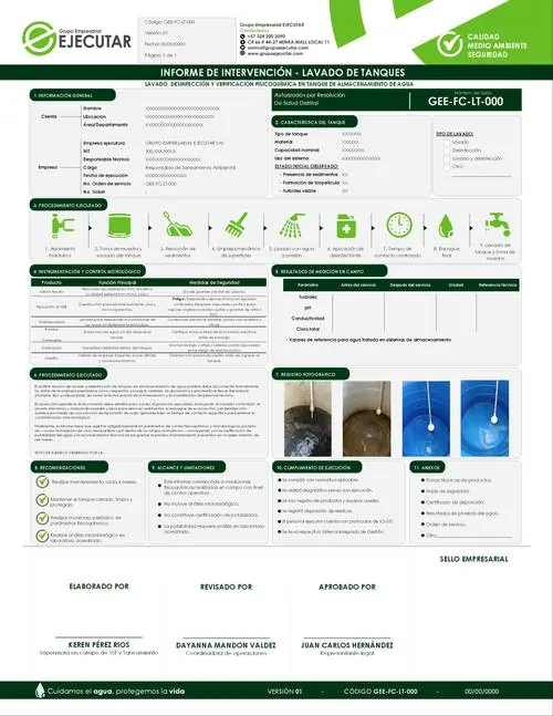 Informe de lavado de tanques — FumiCenter, Santa Marta