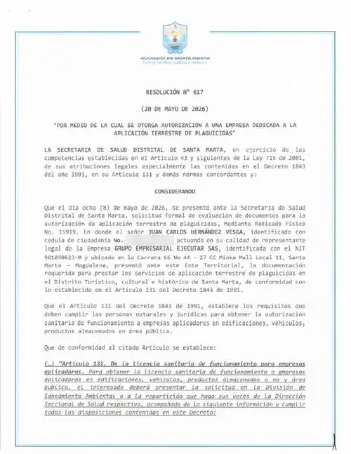 Resolución No. 617 del 20 de mayo de 2026 — FumiCenter, Santa Marta