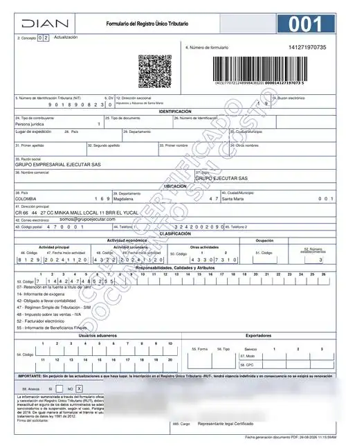 RUT: Registro Único Tributario — FumiCenter, Santa Marta
